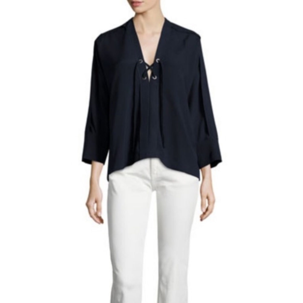 IRO navy Ali’s lace-up blouse Sz34/US 2 - Picture 2 of 8